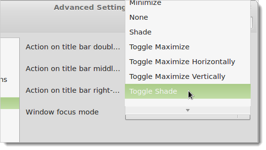 Выбор Toggle Shade в списке действий