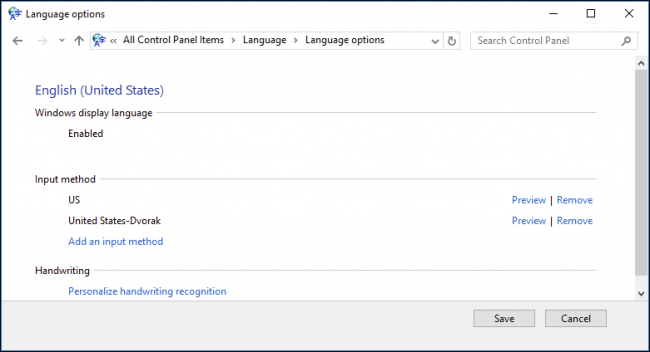 Выбранная раскладка отображается в списке