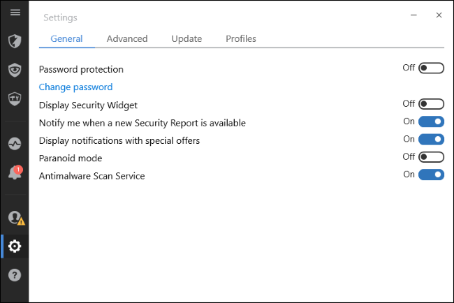 Окно настроек уведомлений Bitdefender