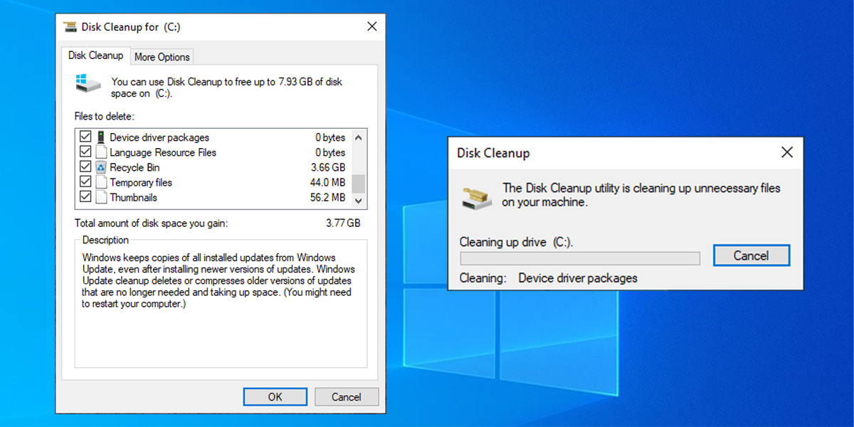 Использование Очистки диска в Windows 10