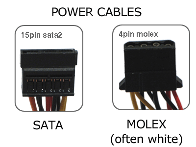 Два типа кабелей питания: Molex и SATA power