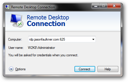 Подключение к внешнему порту 625, маршрут к Windows Server 2008