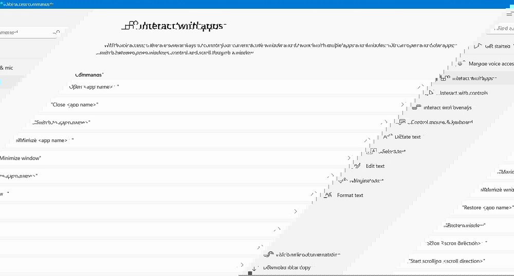 Список команд Voice Access