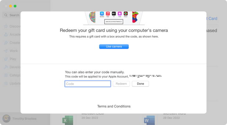 Введите код подарочной карты, чтобы зачислить средства на аккаунт