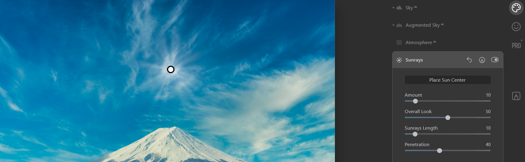 Настройка лучей солнца — скриншот