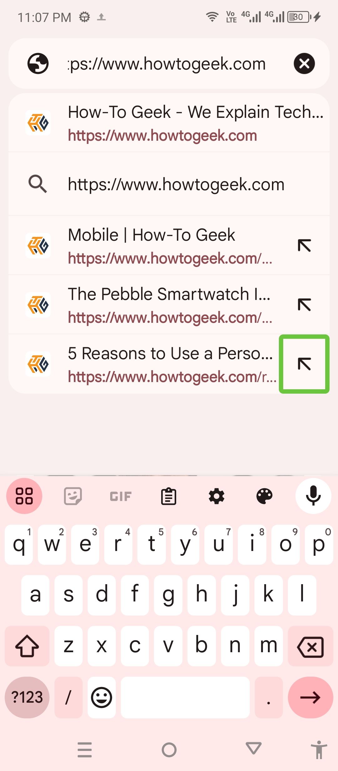 Ввод URL в режиме TalkBack.