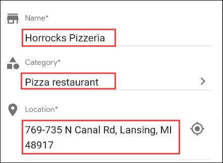 Форма для ввода данных о новом месте