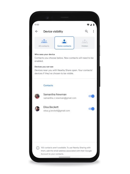 Настройки видимости Nearby Share