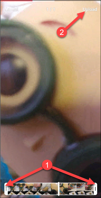 Обрезка видео: перетаскивание краёв таймлайна