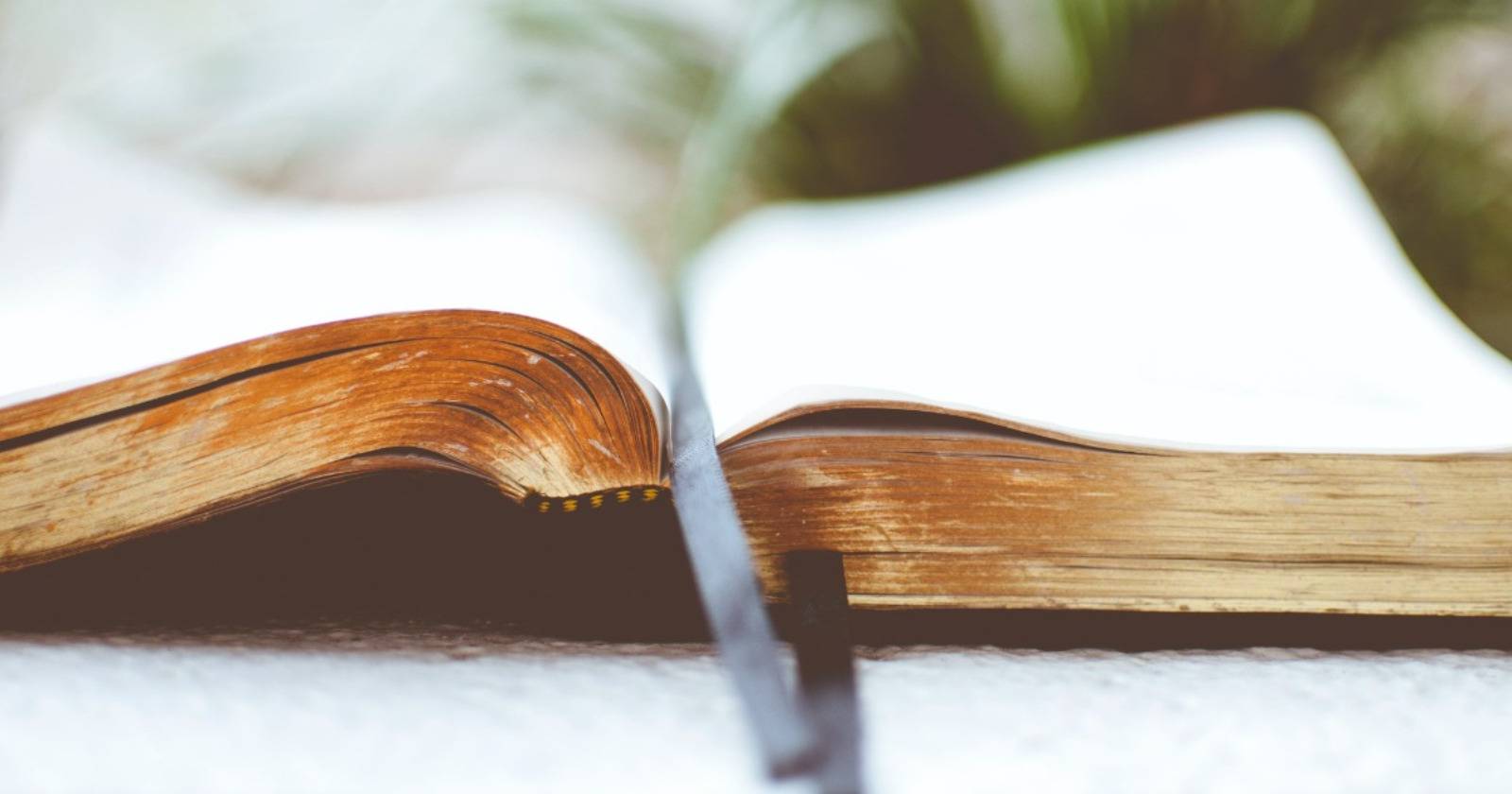 Человек кладёт закладку в бумажную книгу