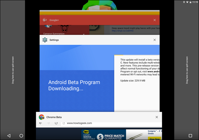Перетаскивание Chrome в одну из зон разделённого экрана