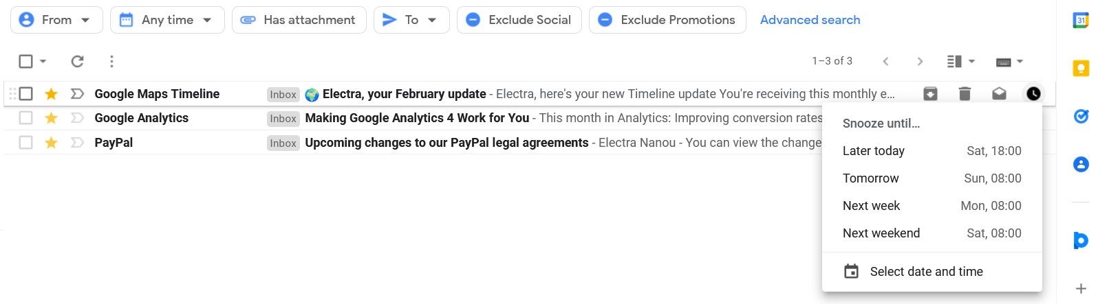 Инструмент Отложить в Gmail