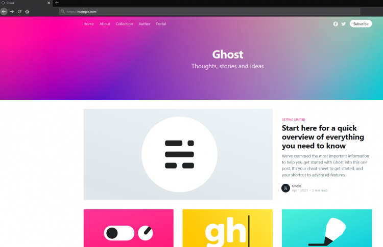 Главная страница Ghost