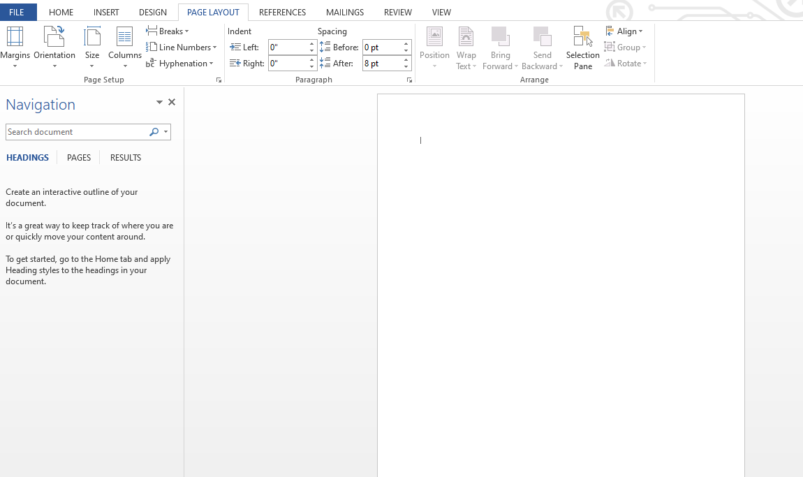 Окно разметки страницы с параметрами ориентации и полей