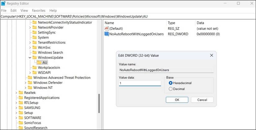 Изменение DWORD в редакторе реестра