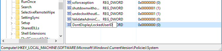 Renombrar la nueva clave DWORD a DontDisplayLockedUserID