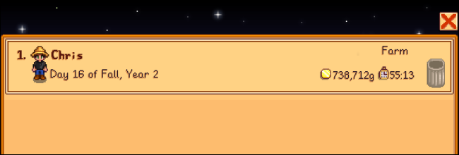 Список сохранений в мобильной версии Stardew Valley