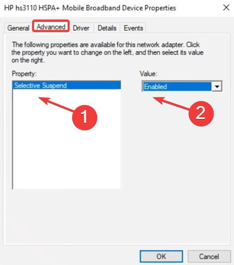 Настройка Selective Suspend для сотового адаптера
