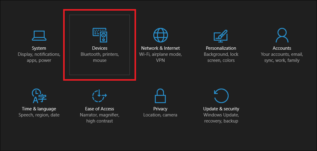 Раздел «Устройства» в приложении Параметры Windows