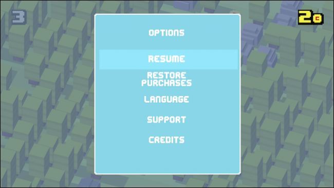 Доступ к настройкам игры через кнопку Menu