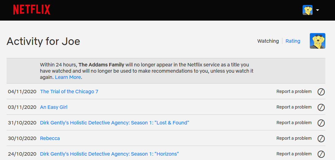 Скрытие истории просмотров в аккаунте Netflix