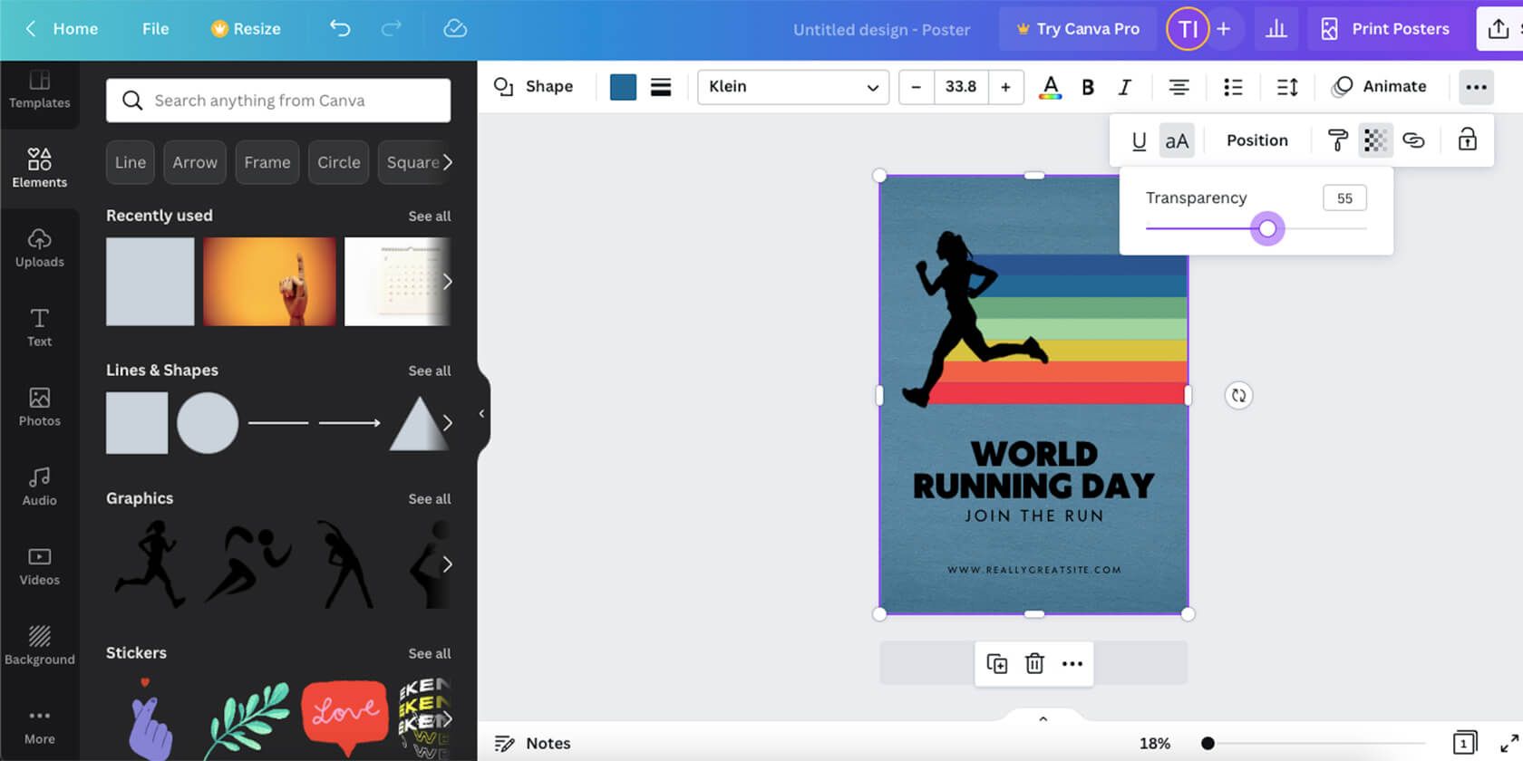 настройки прозрачности в Canva