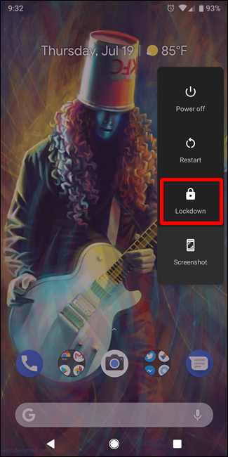 Меню питания Android с опцией Lockdown