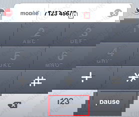 Добавление паузы после номера: кнопка pause показывается после +*#