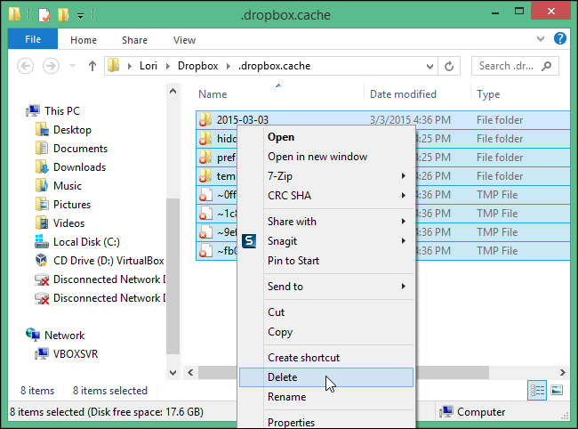 Очистка содержимого папки кеша в Windows