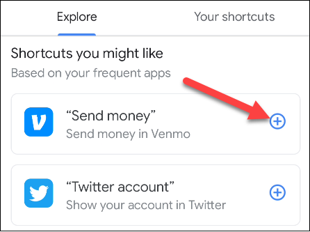 Нажмите значок плюс, чтобы добавить ярлык