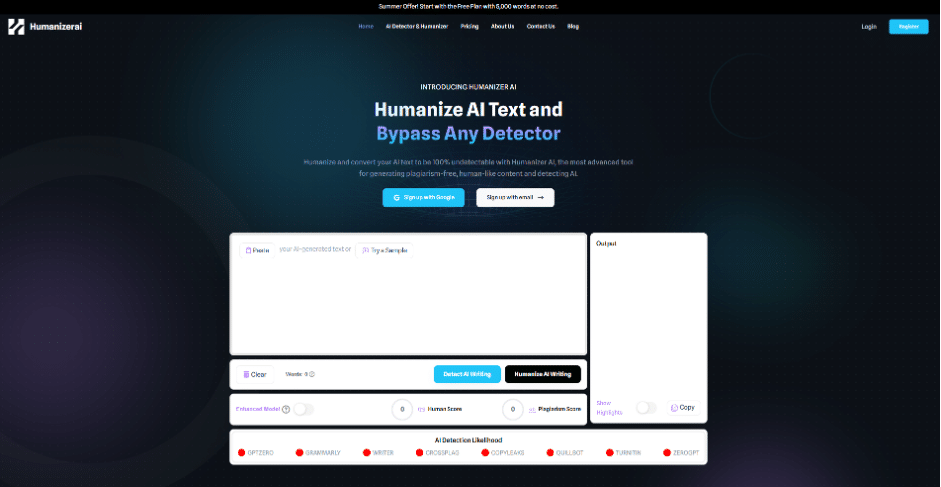 Интерфейс Humanizer AI: поле ввода и результаты переписки