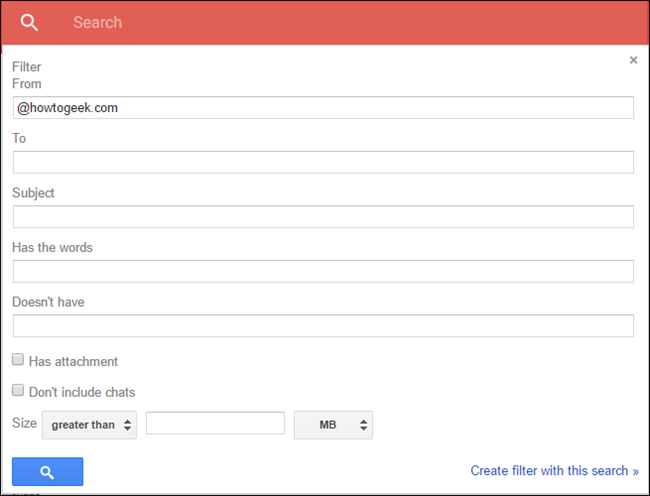 Скриншот: окно создания фильтра в Gmail