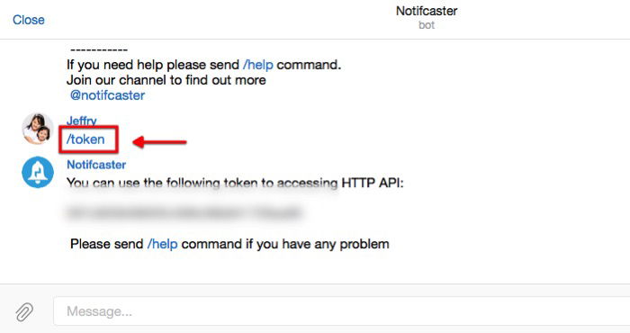 Бот возвращает персональный API-токен