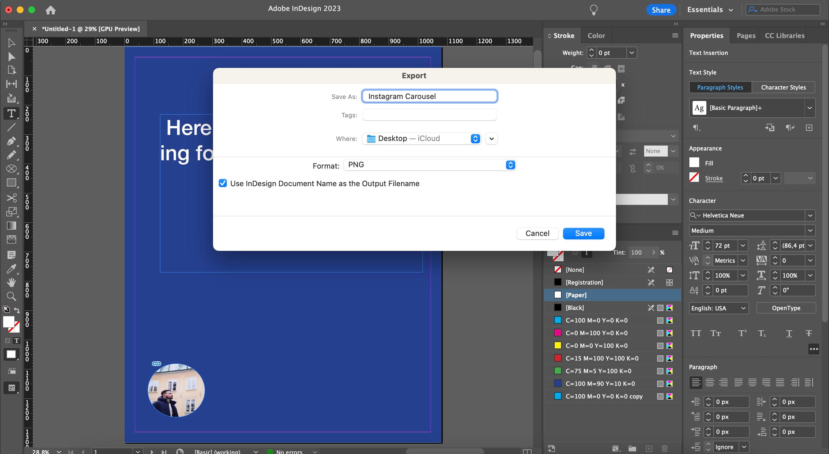 Export Carousel InDesign Screenshot