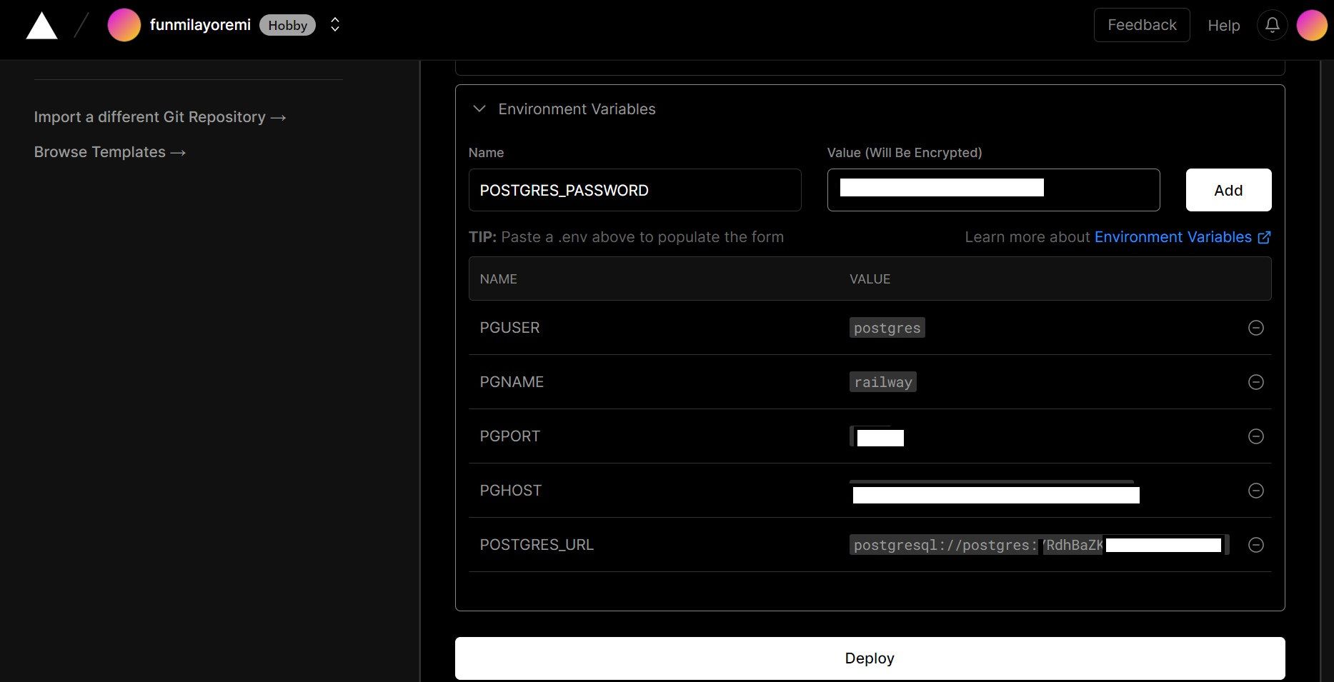 Vercel deployment dashboard