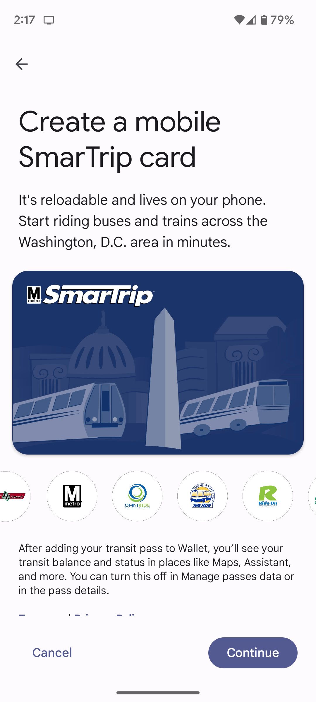 Добавление карты SmarTrip в Google Wallet