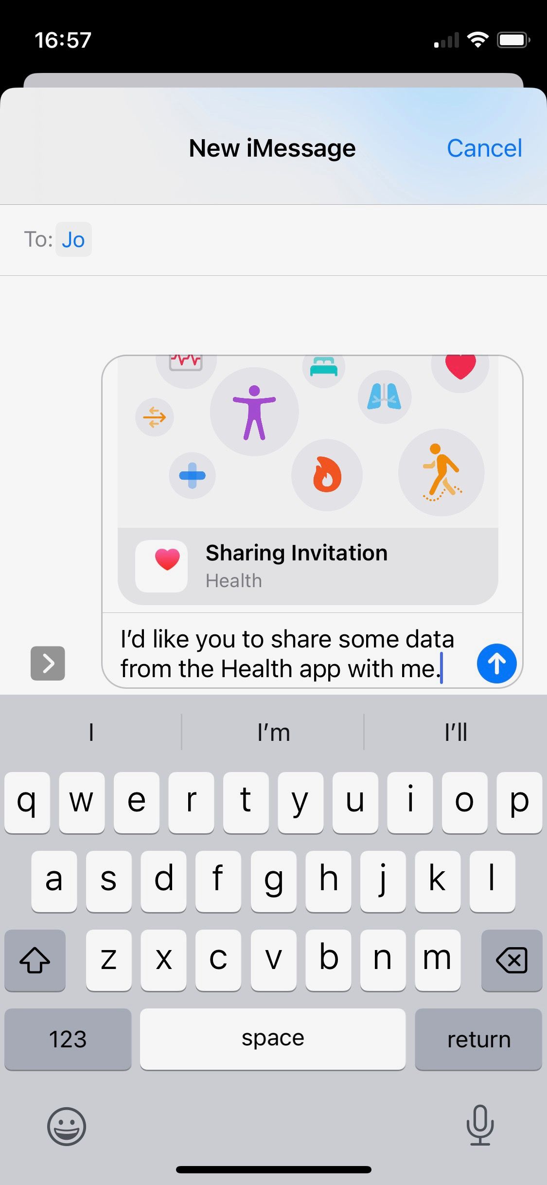 Скриншот сообщения‑приглашения Apple Health