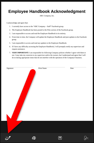 Тап по инструменту пера для рисования на PDF