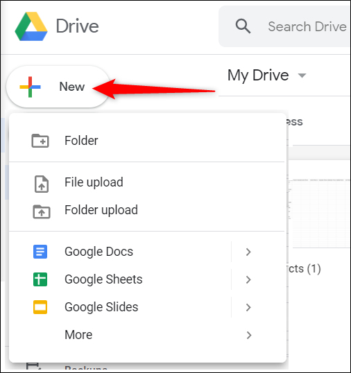 Нажмите кнопку «Создать / New» для новых файлов и папок.
