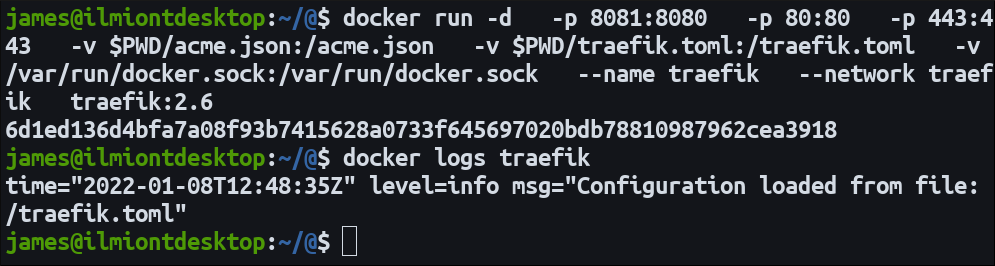 Скриншот: развертывание Traefik в Docker