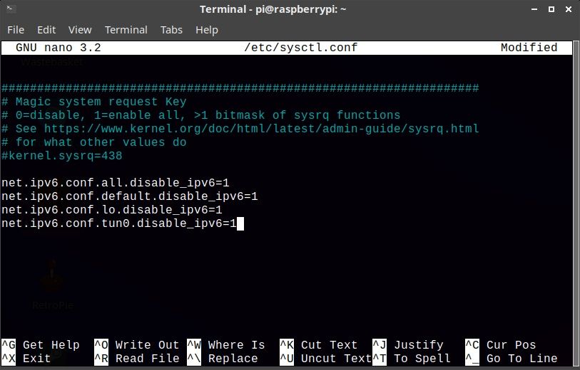 Редактирование sysctl.conf для отключения IPv6