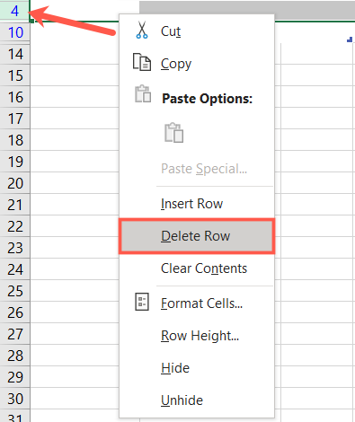 Щёлкните правой кнопкой и выберите «Удалить строку»