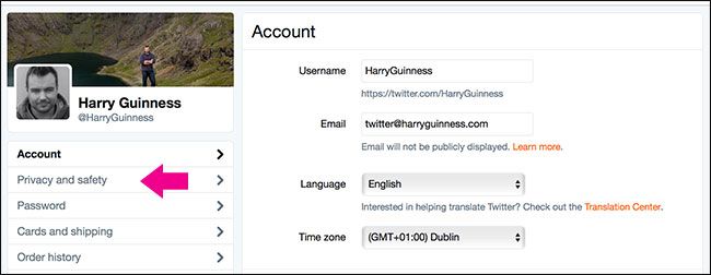 меню «Конфиденциальность и безопасность» в настройках