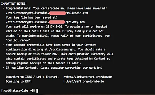 Let's Encrypt success screenshot