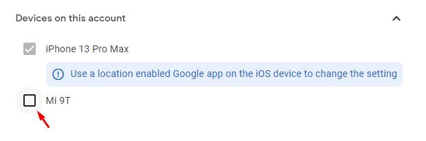 Отключение устройств от учёта местоположения