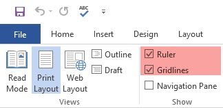 включение сетки в Microsoft Word