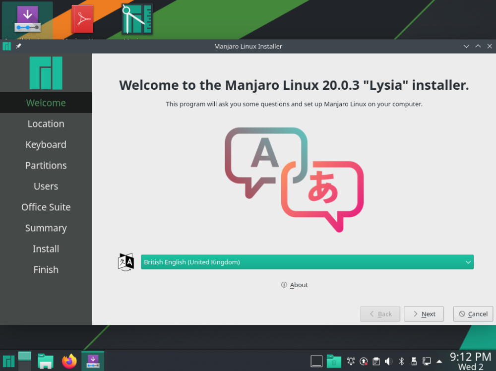 Установщик Manjaro в процессе установки