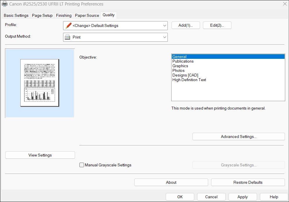 Установка качества печати в Windows