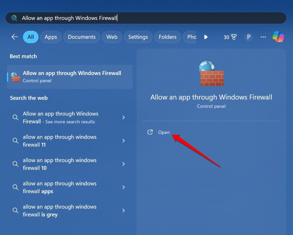 Разрешение приложения через брандмауэр Windows