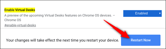 Для применения изменений перезапустите Chromebook, нажав синюю кнопку Restart Now внизу Chrome.